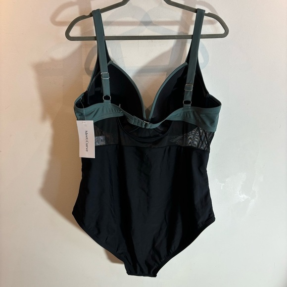 MEET CURVE Sz 2XL One Piece Bathing Suit Padded Cups Mesh Colour Block NEW - Picture 7 of 10